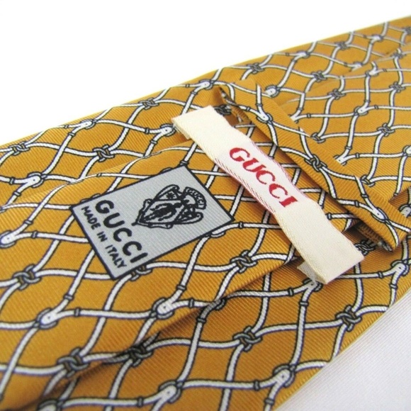 GUCCI Tie 3.2" GG Equestrian Mustard Yellow - Picture 1 of 7